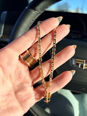 Heavy 18k Gold Anchor Charm Chain braceler Jewelry 9 grams